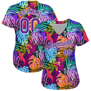 Custom White Purple-White 3D Pattern Design Hawaii Palm Trees Authentic Baseball Jersey