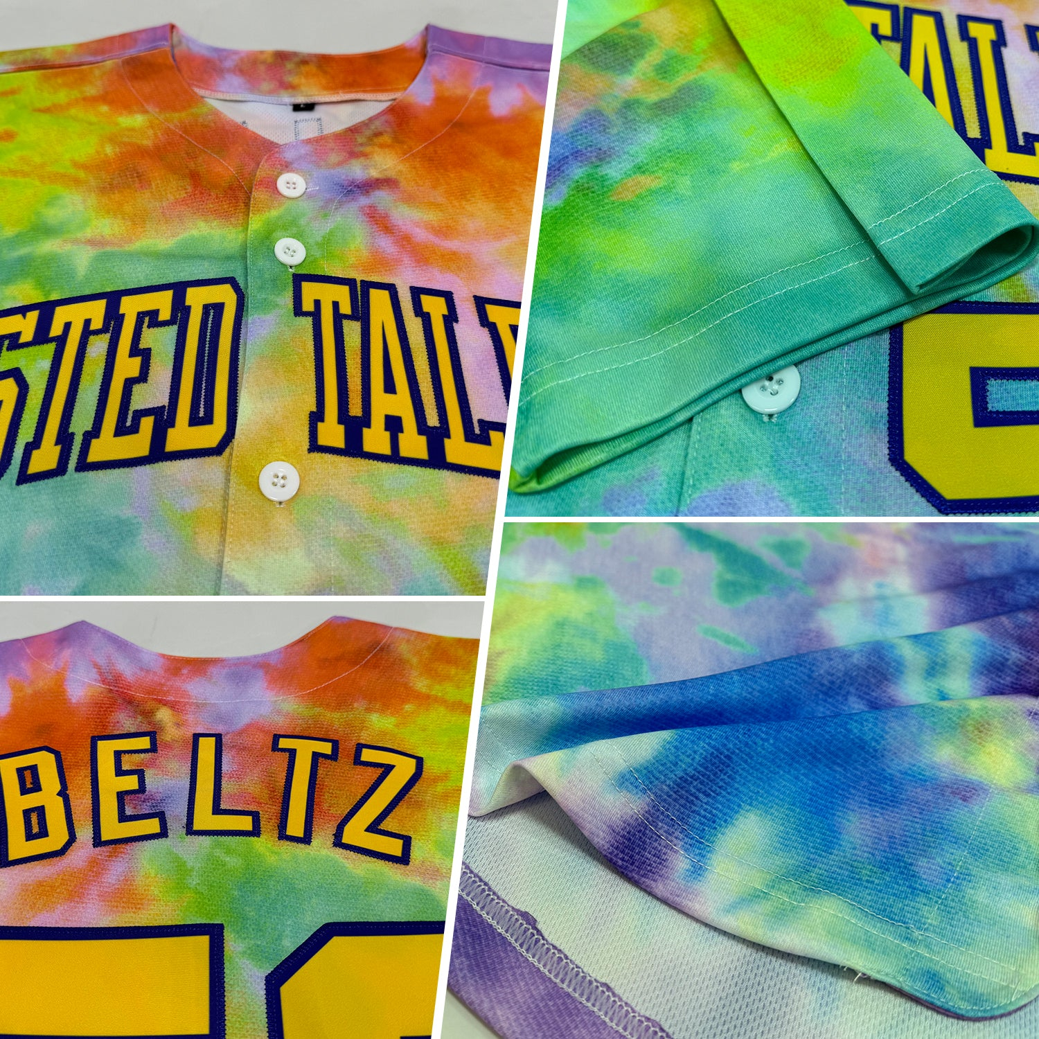 Custom Tie Dye Gold-Purple 3D Authentic Baseball Jersey