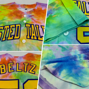 Custom Tie Dye Gold-Purple 3D Authentic Baseball Jersey