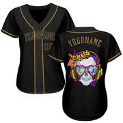 Custom Black Black-Old Gold Authentic Skull Fashion Baseball Jersey