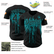 Custom Black Teal 3D Pattern Design Dripping Splatter Art Authentic Baseball Jersey