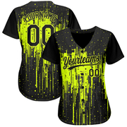 Custom Neon Green Black 3D Pattern Design Dripping Splatter Art Authentic Baseball Jersey