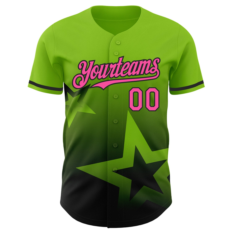 Custom Neon Green Pink-Black 3D Pattern Design Gradient Style Twinkle Star Authentic Baseball Jersey