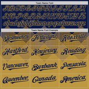 Custom Navy Old Gold 3D Pattern Design Gradient Square Shapes Authentic Baseball Jersey
