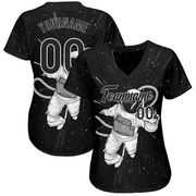 Custom Black Black-White 3D Pattern Design Astronaut Authentic Baseball Jersey