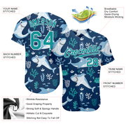 Custom Teal Teal-White 3D Pattern Design Sharks Authentic Baseball Jersey