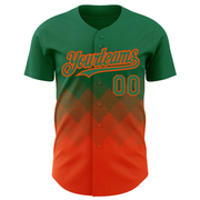 Custom Kelly Green Orange 3D Pattern Design Gradient Square Shapes Authentic Baseball Jersey