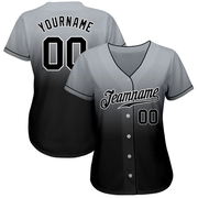 Custom Gray Black-White Authentic Fade Fashion Baseball Jersey