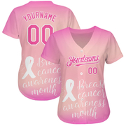 Custom Pink White 3D Pink Ribbon Breast Cancer Awareness Month Women Health Care Support Authentic Baseball Jersey