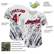 Custom White Red-Navy 3D Pattern Design Abstract Splash Authentic Baseball Jersey