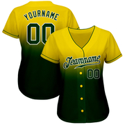 Custom Yellow Green-White Authentic Fade Fashion Baseball Jersey