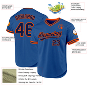 Custom Blue Navy-Orange Authentic Throwback Baseball Jersey