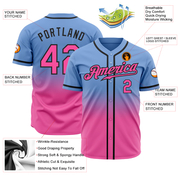 Custom Light Blue Pink-Black Authentic Fade Fashion Baseball Jersey