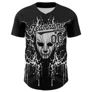 Custom Black White 3D Pattern Design Rave Skull Authentic Baseball Jersey