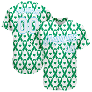 Custom Kelly Green White-Light Blue 3D Pattern Design Breast Cancer Authentic Baseball Jersey
