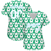 Custom Kelly Green White-Light Blue 3D Pattern Design Breast Cancer Authentic Baseball Jersey
