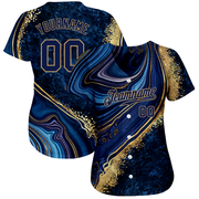Custom Navy Navy-Old Gold 3D Pattern Design Marble Authentic Baseball Jersey