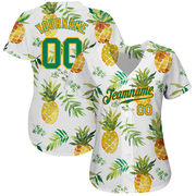 Custom White Kelly Green-Gold 3D Pattern Design Hawaii Pineapples Authentic Baseball Jersey
