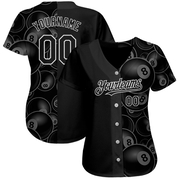 Custom Black White 3D Pattern Design Billiards Snooker 8 Ball Authentic Baseball Jersey