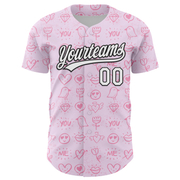 Custom Light Pink White-Black 3D Love Heart Valentine's Day Authentic Baseball Jersey