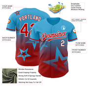 Custom Sky Blue Red-White 3D Pattern Design Gradient Style Twinkle Star Authentic Baseball Jersey