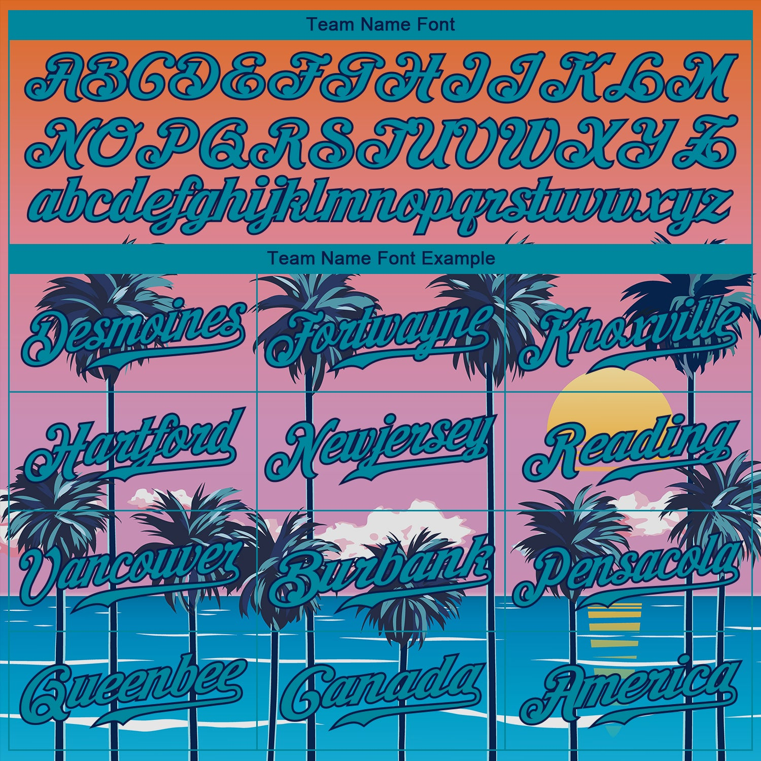 Custom Orange Teal-Navy 3D Pattern Design Sun Beach Hawaii Palm Trees Authentic Baseball Jersey