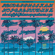 Custom Orange Teal-Navy 3D Pattern Design Sun Beach Hawaii Palm Trees Authentic Baseball Jersey