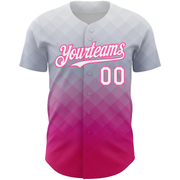 Custom Gray White-Pink 3D Pattern Design Gradient Square Shape Authentic Baseball Jersey