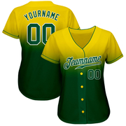Custom Yellow Kelly Green-White Authentic Fade Fashion Baseball Jersey