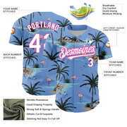Custom Light Blue White-Pink 3D Pattern Design Tropical Hawaii Palm Trees Authentic Baseball Jersey