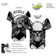 Custom White Gray-Black 3D Skull Authentic Baseball Jersey