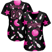 Custom Black Pink 3D Pattern Design Bowling Authentic Baseball Jersey