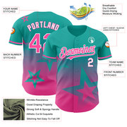 Custom Aqua Pink-White 3D Pattern Design Gradient Style Twinkle Star Authentic Baseball Jersey