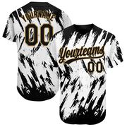 Custom White Black-Old Gold 3D Pattern Design Authentic Baseball Jersey