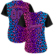 Custom Purple Purple-Pink 3D Pattern Design Leopard Authentic Baseball Jersey