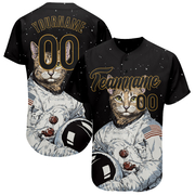Custom Black Black-Old Gold 3D Pattern Design Astronaut Authentic Baseball Jersey