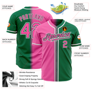 Custom Kelly Green Pink-White Authentic Gradient Fashion Baseball Jersey