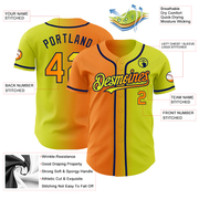 Custom Neon Yellow Bay Orange-Navy Authentic Gradient Fashion Baseball Jersey