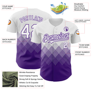 Custom White Purple 3D Pattern Design Gradient Square Shapes Authentic Baseball Jersey