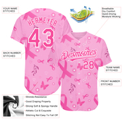 Custom Pink White 3D Pink Ribbon Breast Cancer Awareness Month Women Health Care Support Authentic Baseball Jersey