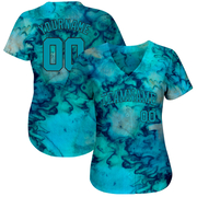 Custom Tie Dye Teal-Black 3D Authentic Baseball Jersey