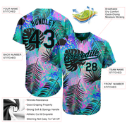 Custom Teal Black 3D Pattern Design Hawaii Palm Leaves Authentic Baseball Jersey