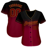 Custom Black Crimson-Old Gold Authentic Fade Fashion Baseball Jersey
