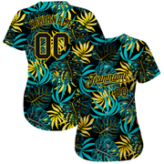 Custom Black Black-Gold 3D Pattern Design Tropical Palm Leaves Authentic Baseball Jersey