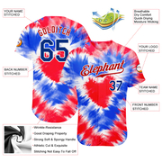 Custom Tie Dye Royal-Red 3D American Flag Authentic Baseball Jersey