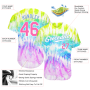 Custom Tie Dye Pink-Light Blue 3D Rainbow Authentic Baseball Jersey