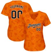 Custom 3D Pattern Halloween Pumpkins Skulls Candies Spiders Authentic Baseball Jersey