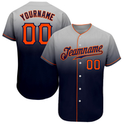 Custom Gray Orange-Navy Authentic Fade Fashion Baseball Jersey