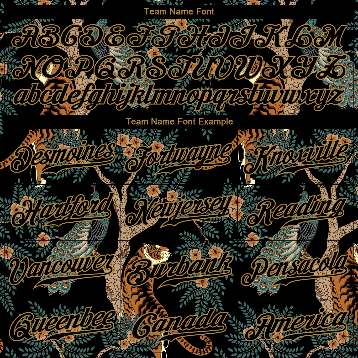 Custom Black Black-Old Gold 3D Pattern Design Tiger And Peacock Authentic Baseball Jersey