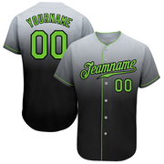Custom Gray Neon Green-Black Authentic Fade Fashion Baseball Jersey